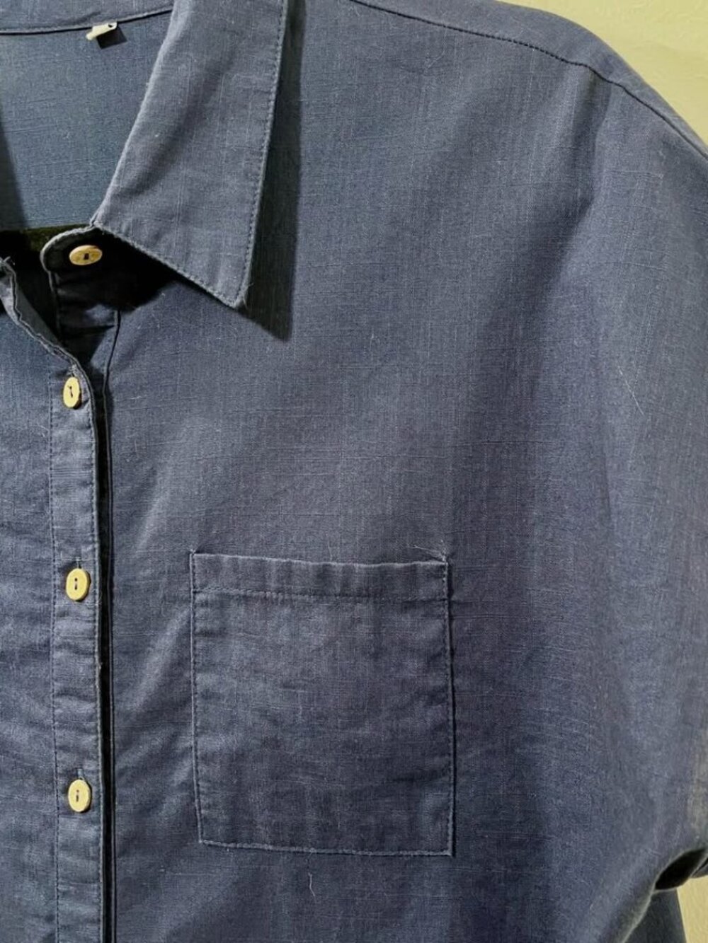 Button Front Patch Pocket Navy Cotton Summer Dress | Coastal Minimalist [size L] - Picture 5 of 8